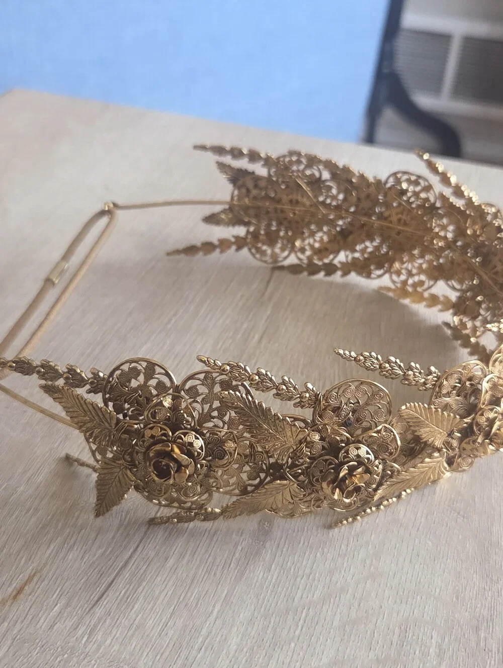 Jennifer Behr Gold Rosamund Tiara Headband - Vintage Brass Filigree Crown